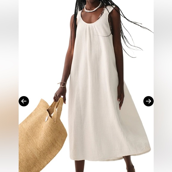 Faherty 100% Organic Cotton Midi Dress XS White Sleeveless Tie Back Cottagecore - Picture 1 of 9